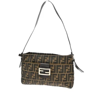 FENDI Logo Zucca Pattern Shoulder Hand Bag Canvas Leather Brown Gold 74EE721 - Picture 1 of 17