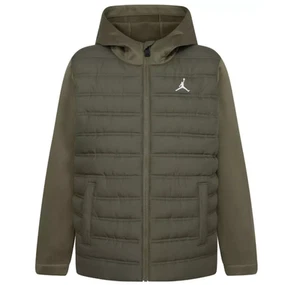 Jordan Jacket Boys Medium Olive Hooded Full Zip Puffer Hybrid Coat Logo New - Picture 1 of 9