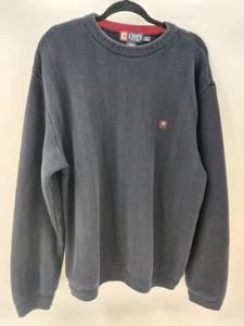 CHAPS Heavy Mens Sweater Sz XXL Soft Cotton Herringbone Crew Neck Pullover Navy - Picture 1 of 12