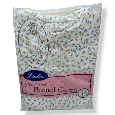 NUEVO Vestido de Noche Vintage Bernette 100% Algodón Franela Pijama Rosa Brotes Talla L Foto 1 de 4