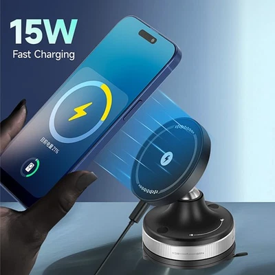 Magnetic Car Phone Mount with 15W Wireless Charge and 360 Adjustability - Image 1 of 4