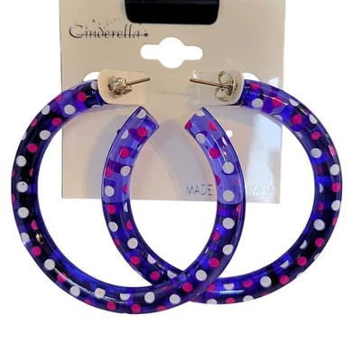 Pendientes de aro azul rosa 2" retro audaz funky Y2K festival perforados años 80 lunares Foto 1 de 4