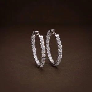 1.80 Ct Round-Cut VS1/G Lab Grown Diamond Hoop Huggie Earrings 14k White Gold - Picture 1 of 6
