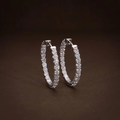 1.80Ct Round-Cut VS1 Lab Grown Diamond Hoop Huggie Earring Solid 14k White Gold - Image 1 of 4