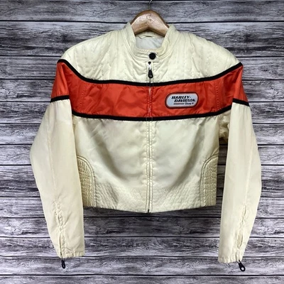 Chaqueta Harley-Davidson Mujer Pequeña Marfil Naranja Motocicleta Abrigo Y2K Foto 1 de 4