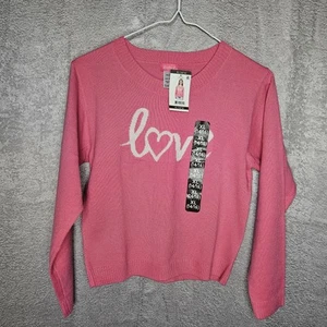  Zunie Girl Pullover Long Sleeve Graphic Sweater Love Girls Size XL 14/16 Pink - Picture 1 of 12