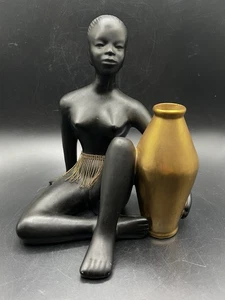 Vintage MCM Keramik posiert nackte afrikanische Watusi Frau von Leopold Anzengruber - Bild 1 von 9