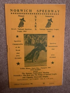 Norwich v The Rest 12/10/1963 Speedway Programme - Picture 1 of 2