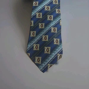 Herren Vintage 100 % Seide Krawatte, blau mit Design, 3,5" breit - Bild 1 von 6