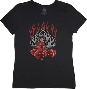 Ladies t-shirt devil girl dice rockabilly design style women's size tee shirt - Picture 1 of 1