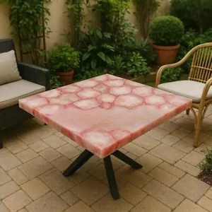 Rosenquarz Achat Tischplatte - rosa Kristallplatte für Couchtisch Handarbeit Kunst - Bild 1 von 9
