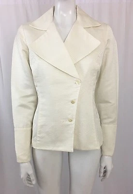 Blazer Linda Allard Ellen Tracy mistura de lã creme leve texturizada jaqueta 6 - Imagem 1 de 4
