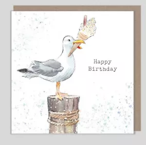 Divertida tarjeta de cumpleaños gaviota robadora helado - linda tarjeta de felicitación ilustrada - Imagen 1 de 3