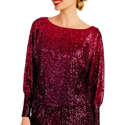 Top Blusa Trina Turk Sprite 3 Talla M 8-10 Rosa y Púrpura Lentejuelas Nuevo con Etiquetas $378 Foto 1 de 4