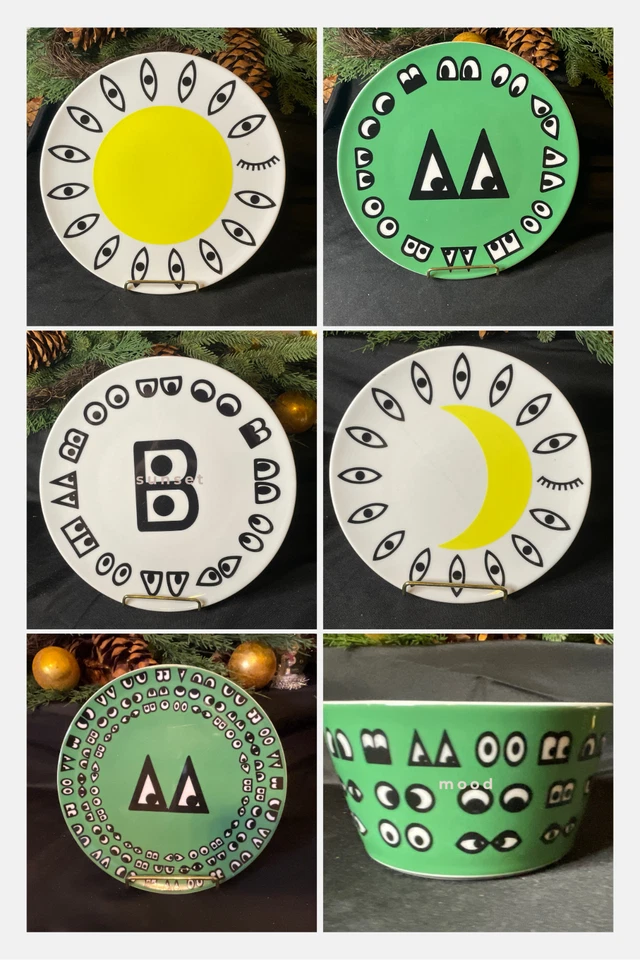 Platos de cena de porcelana verde amarillo IKEA Gloedande Eyes Van Beirendonck años 90 Foto 1 de 4