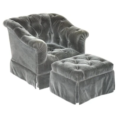 RRP £9,131 GEORGE SMITH SOMERVILLE CHESTERFIELD MOHAIR VELVET ARMCHAIR FOOTSTOOL - Image 1 of 4