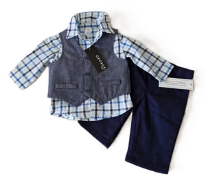 Baby Jungen Anzug Set: Hose Weste Hemd kariert 3tlg Größe 56 Neu mit Etikett - Bild 1 von 4