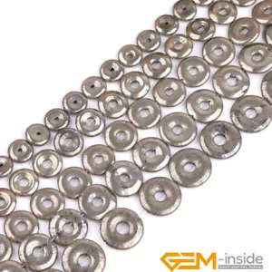 Natural Sliver Pyrite Stone Donut Rings Coin Spacer Beads For Jewelry Making 15" - Picture 1 of 37
