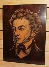 Vintage Russian engraved wood wall hanging plaque Alexander Pushkin