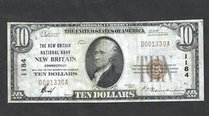 1929 $10 NUEVO BANCO NACIONAL BRITÁNICO CONNECTICUT ~ CARTA #1184 ~ ESCASO - Imagen 1 de 2