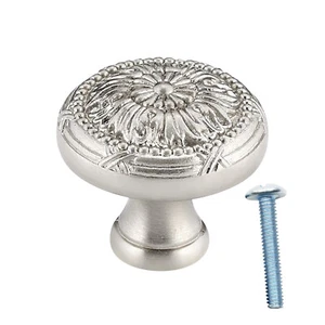 2x Rok Royal Floral Round Brushed Nickel Kitchen Cabinet Knob 1-1/4" K42832BN - Picture 1 of 4