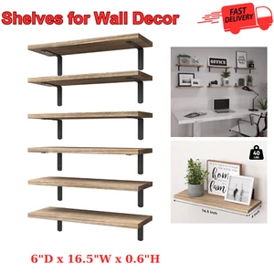 6 pack Rustic Wood Floating Shelves for Wall Decor Farmhouse Shelf for Bedroom - Picture 1 of 7