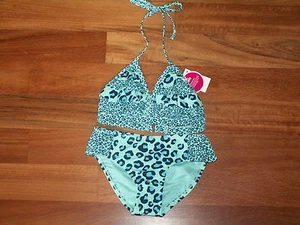 NWT JUSTICE GIRL SWIMSUIT 2 PC BIKINI BLUE TURQUOISE ANIMAL PRINT SIZE 5 NEW - Picture 1 of 3