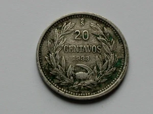 Chile 1933 20 CENTAVOS Coin by O.ROTY with Condor Bird Animal - Picture 1 of 2