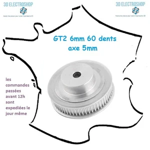 Poulie GT2 6mm 60 dents axe 5mm 3d print cnc pulley - Imagen 1 de 1