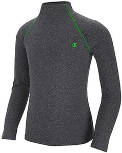 Champion Girls ColdGear Mock Neck Long Sleeve Top, Heather Gray/Neon Sun, Medium - Picture 1 of 6