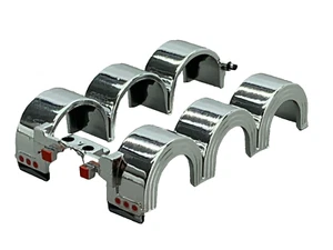 1/64 DCP PARTS CHROME PETERBILT 359/379/389 REAR SHOW TRI AXLE FENDERS W/ LIGHTS - Picture 1 of 3