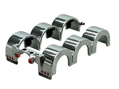 1/64 DCP PARTS CHROME PETERBILT 359/379/389 REAR SHOW TRI AXLE FENDERS W/ LIGHTS - Image 1 of 3