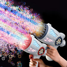 Bubble Gun Toy Electric Soap Bubble Maker Blower with Led Light 32 Baloons