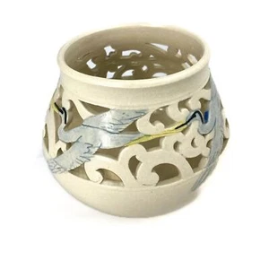 Great Blue Heron by Helen Freeman Reticulated Pot Vase Porcelain Red Rock TX - Picture 1 of 5