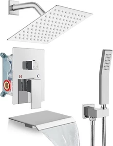 gotonovo Rain Waterfall Faucet Shower Head w/ Handheld Sprayer Tub Spout Chrome - Picture 1 of 12