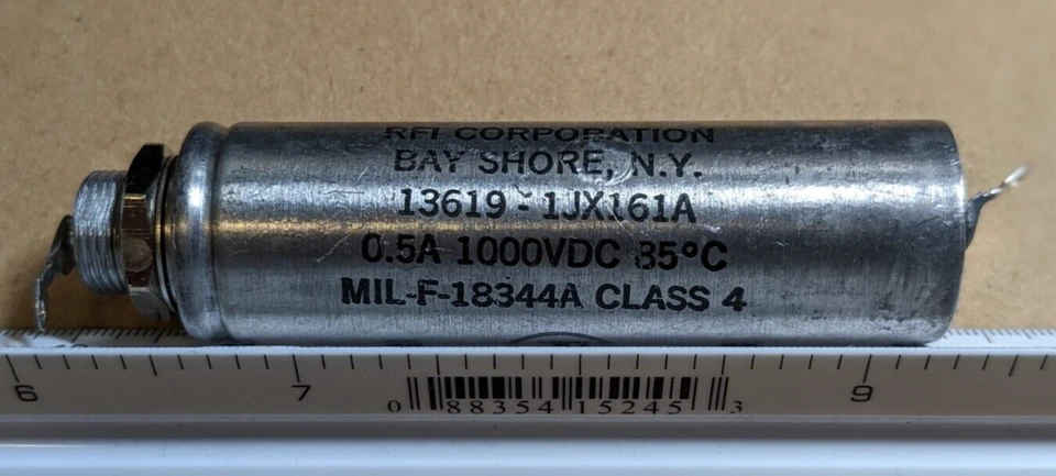 NOS RFI 1JX161A RF Filter - 0.5 A 1000 VDC – NSN: 5915-00-615-0315 - Image 1 of 1