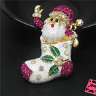 New Rose Christmas Santa Socks Crystal Fashion Women Charm Brooch Pin Gifts