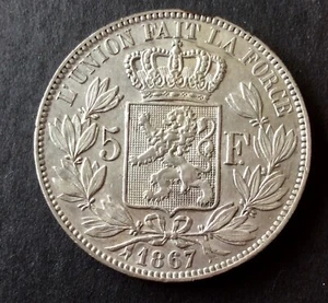 Belgique - Léopold II - Rare et Très Jolie Monnaie 5 francs 1867 avec Point (2) - Bild 1 von 2