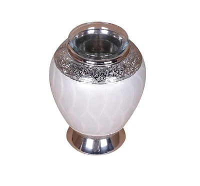 Pearl White Tealight Candle Small Urn For Adult Child Ashes Funeral Memorial  - Image 1 of 3