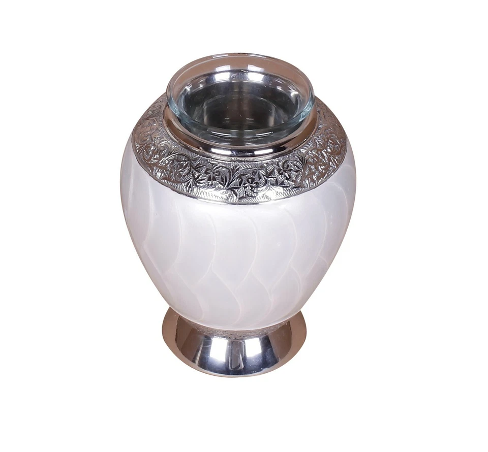 Pearl White Tealight Candle Small Urn For Adult Child Ashes Funeral Memorial  - Image 1 of 3