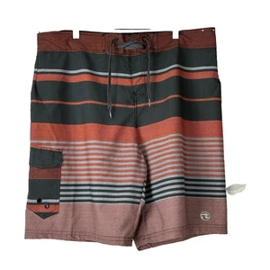 Ocean Current Swim Trunks Mens Size 38 Orange Black Side Pocket Front Tie - Picture 1 of 8