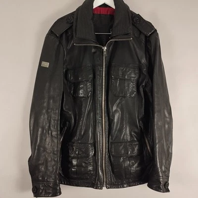 Superdry Mens Leather Jacket Size Large Black Motorcycle Biker Casual Utility - Image 1 of 4