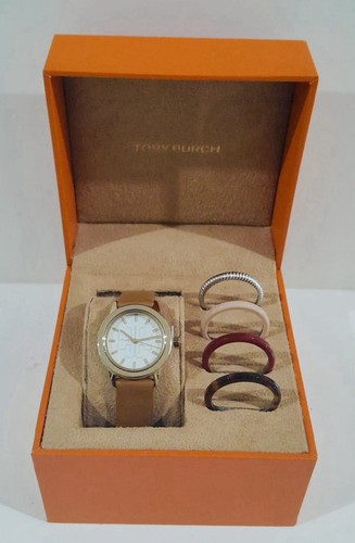 Set intercambiabile donna nuovo con etichette TBW2031 TORY BURCH GIGI quadrante avorio cinturino pelle