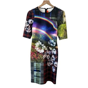 Clover Canyon Ashford Castle Dress Medium Neoprene Short Sleeve  Bodycon Mini - Picture 1 of 14