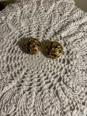 Set Of 2 Vintage NONY New York Button Covers Gold Tone Multicolors  Stone - Image 1 of 4