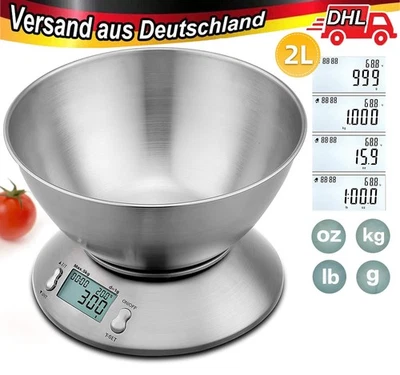 Küchenwaage mit Schüssel Digitalwaage Feinwaage Edelstahl Küchen Waage 5KG/1g - Bild 1 von 4