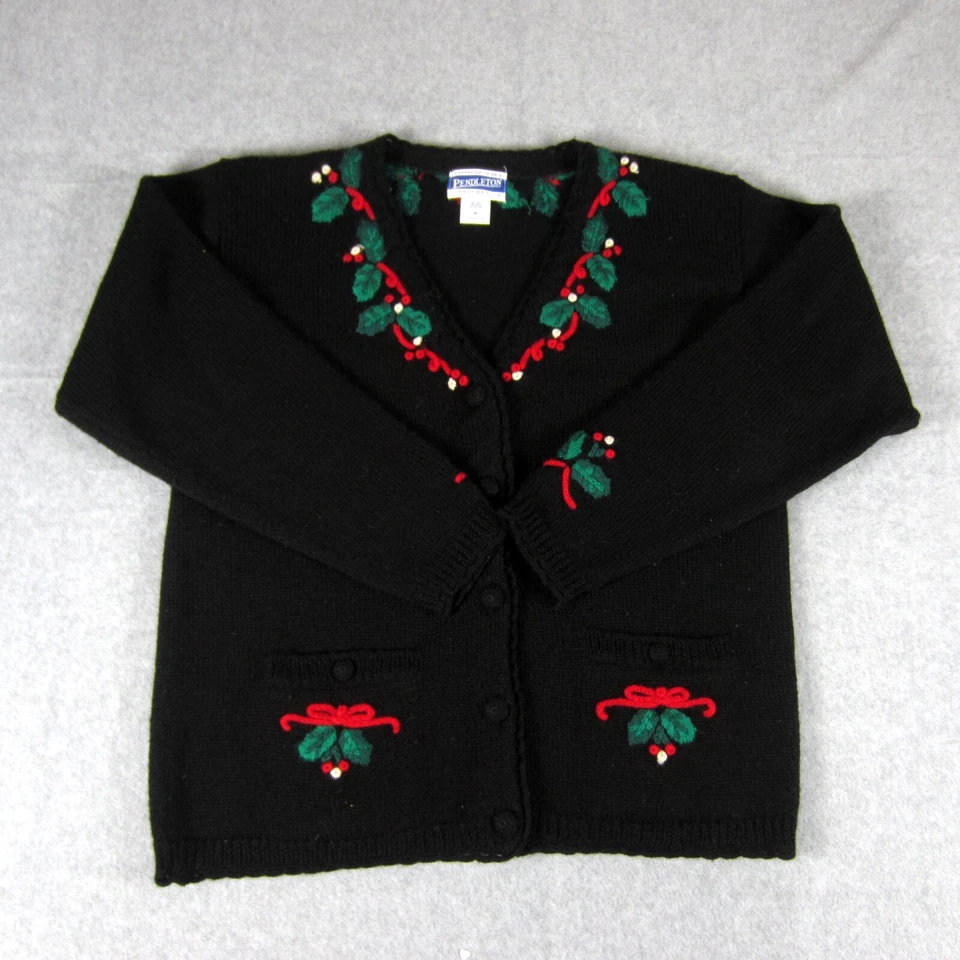Pendleton Knockabouts Cardigan Sweater Womens M Black Wool Christmas Button Up - Image 1 of 4