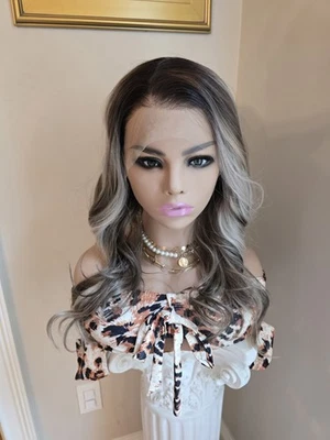 Peluca frontal de encaje HD mezcla cabello humano resaltados miel recta marrón rubio Foto 1 de 4