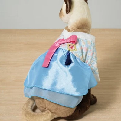 Pet Hanbok Dress – K-DaengNyang Blue Korean Traditional Outfit for Dogs & Cats - Image 1 of 4
