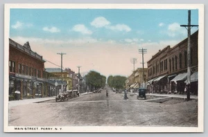 Main Street Perry New York NY Postcard Antique Cars - Picture 1 of 2
